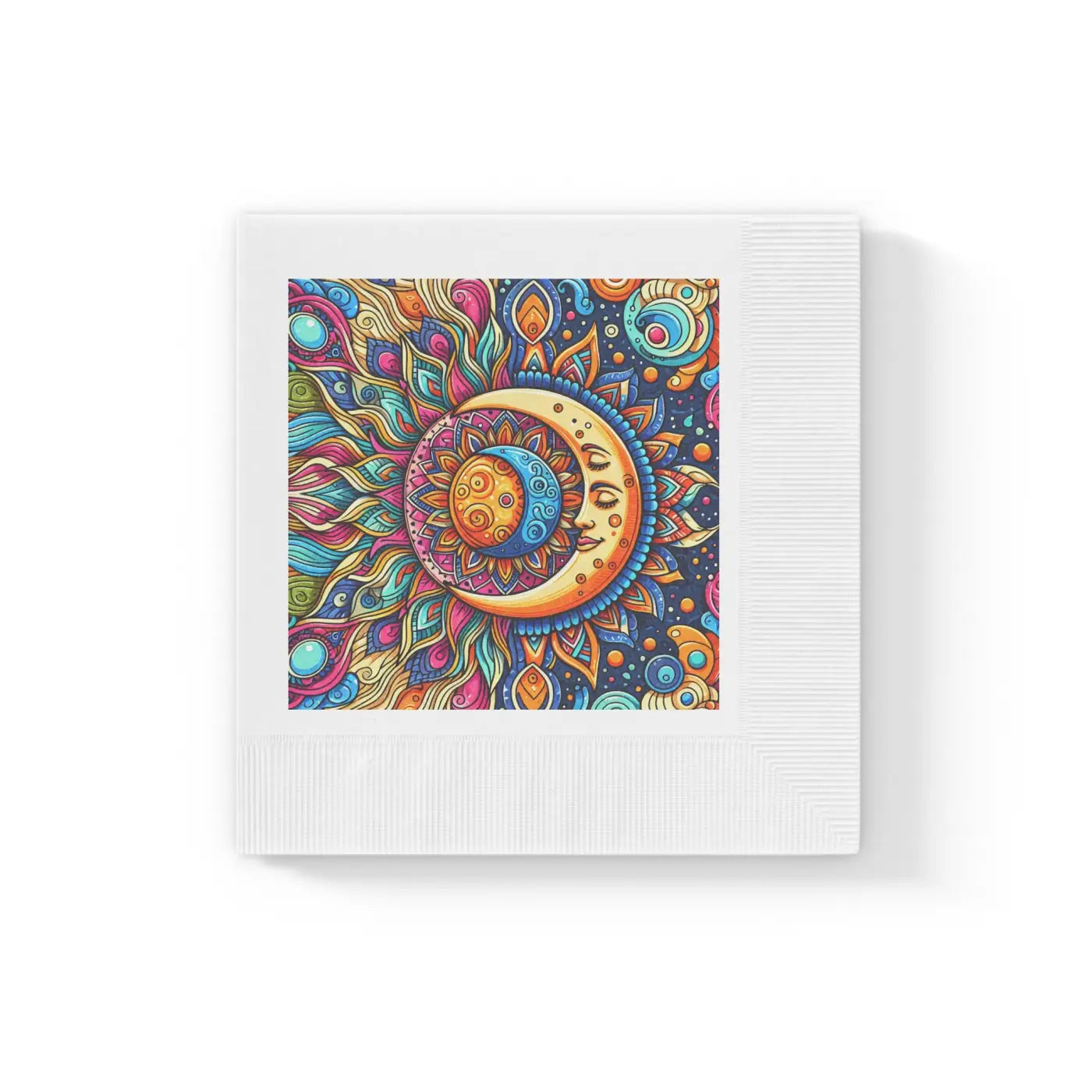 Moon Mandala Paper Napkins - White Coined Design - DipaliZ