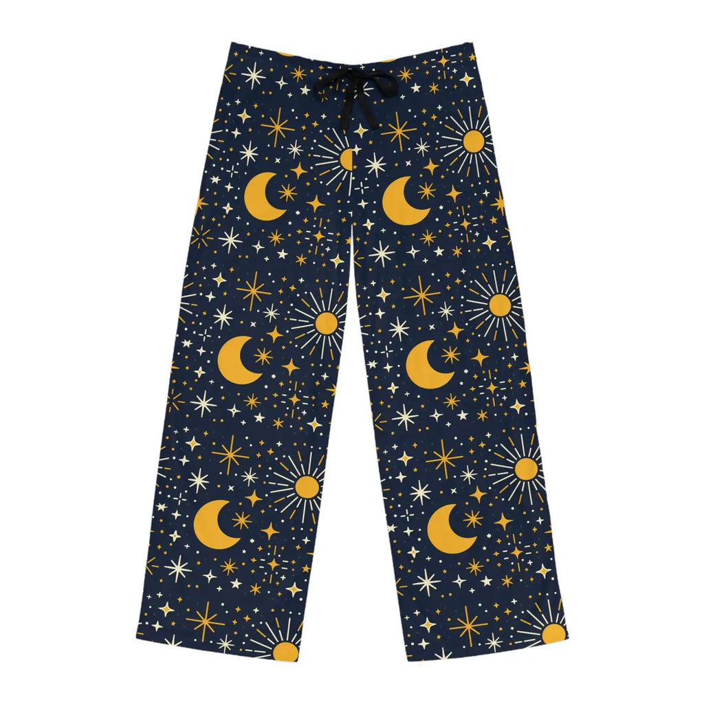 Cosmic Pajama Pants - Silky Sun Moon Stars Print - DipaliZ