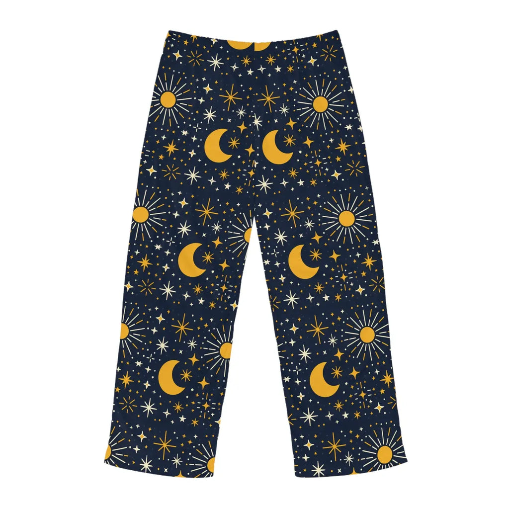 Cosmic Pajama Pants - Silky Sun Moon Stars Print - DipaliZ