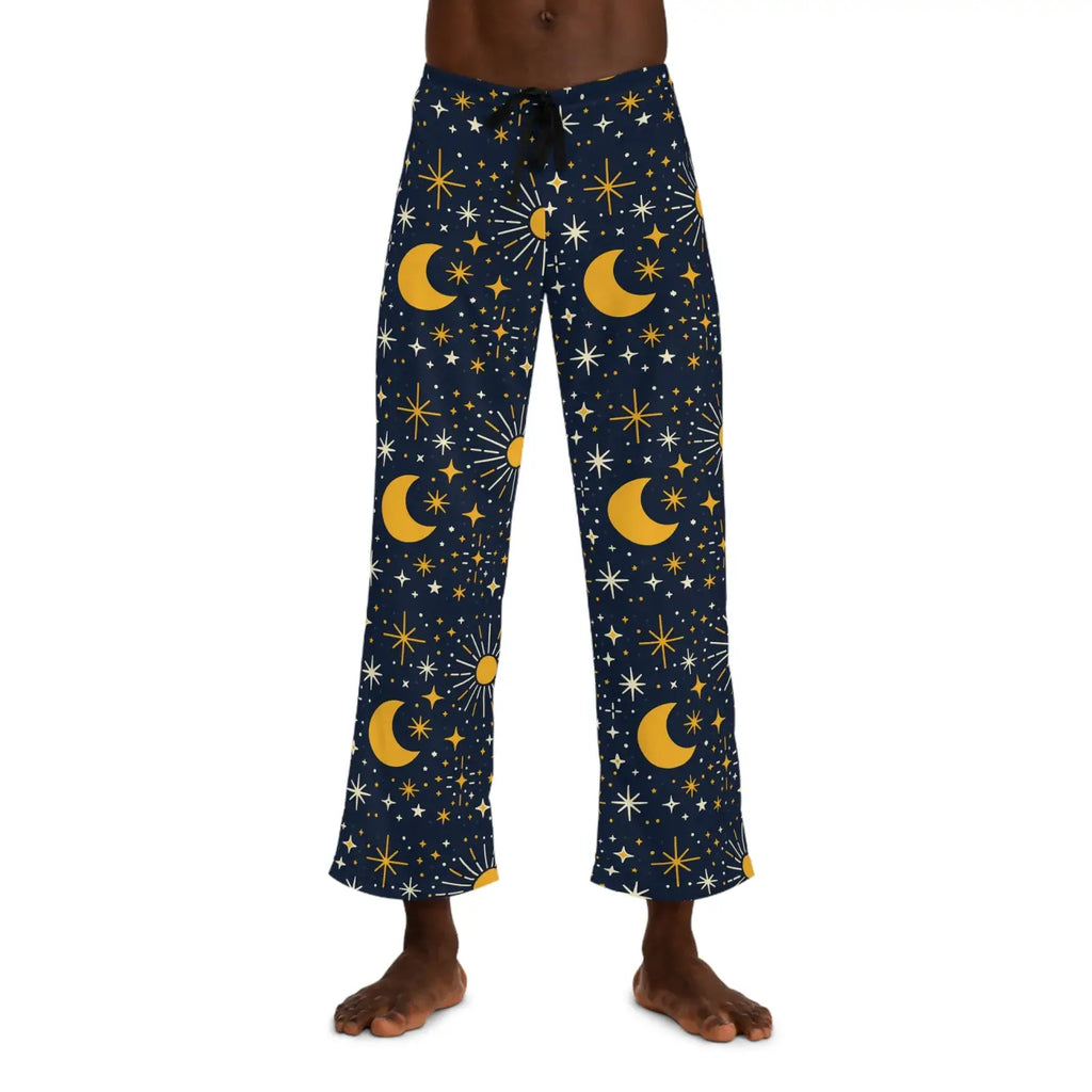 Cosmic Pajama Pants - Silky Sun Moon Stars Print - DipaliZ