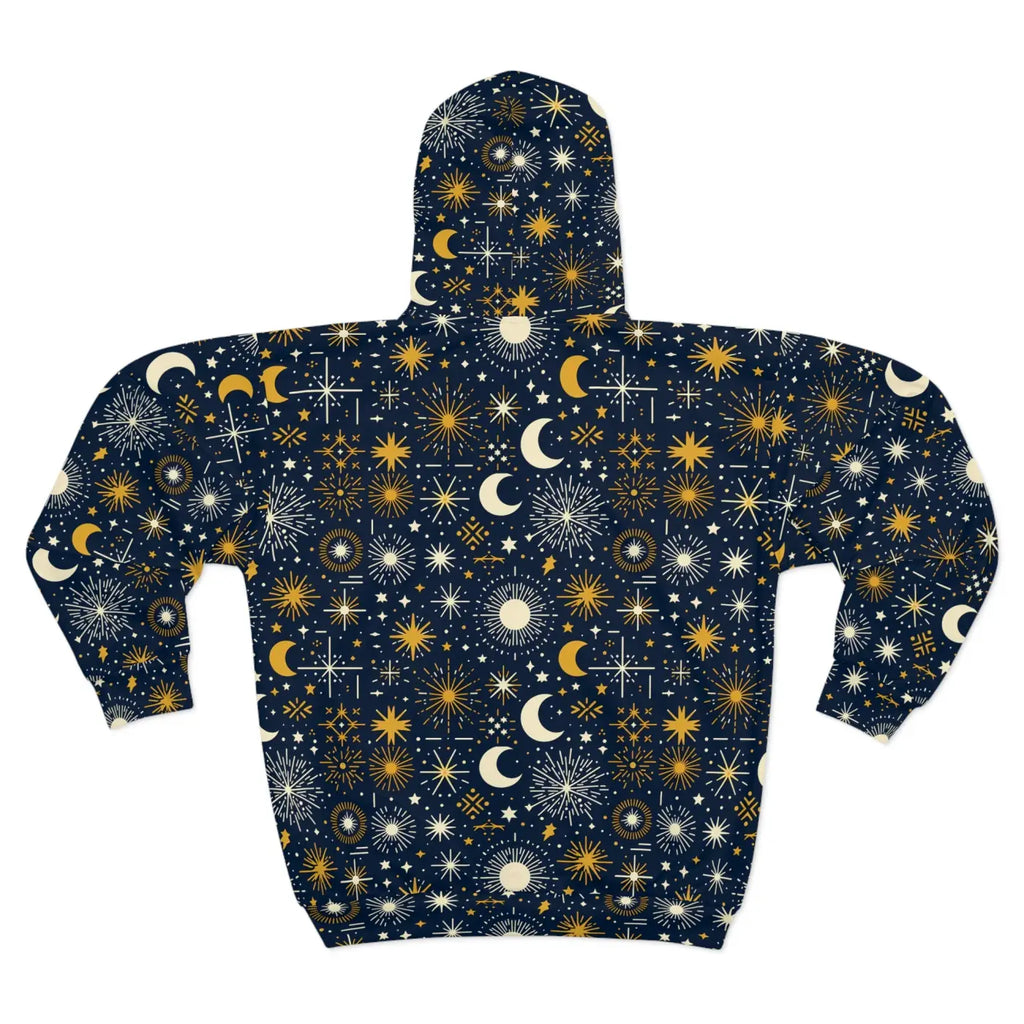Sun Moon Stars Hoodie - Black Zipper and Roomy Hood - DipaliZ