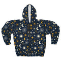 Sun Moon Stars Hoodie - Black Zipper and Roomy Hood - DipaliZ
