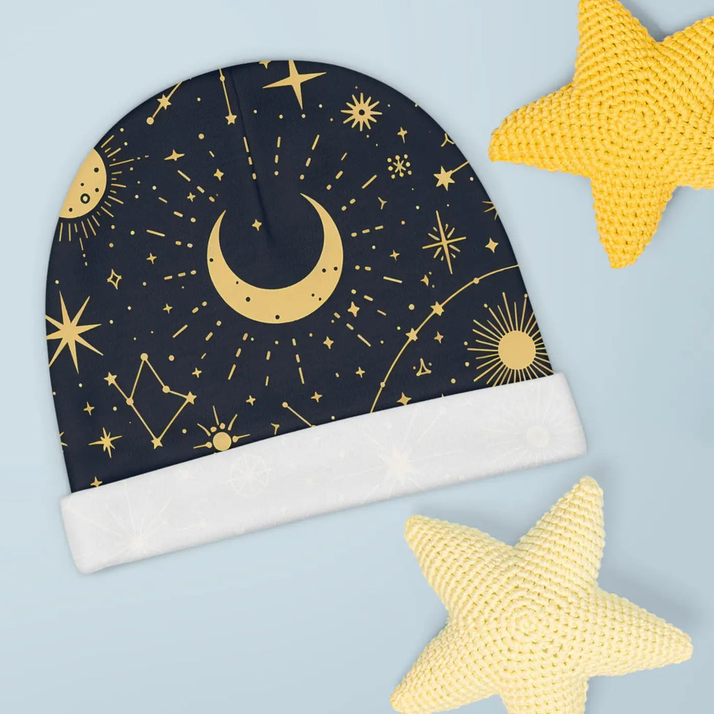 Sun and Stars Baby Beanie - Cozy Unique Pattern - DipaliZ