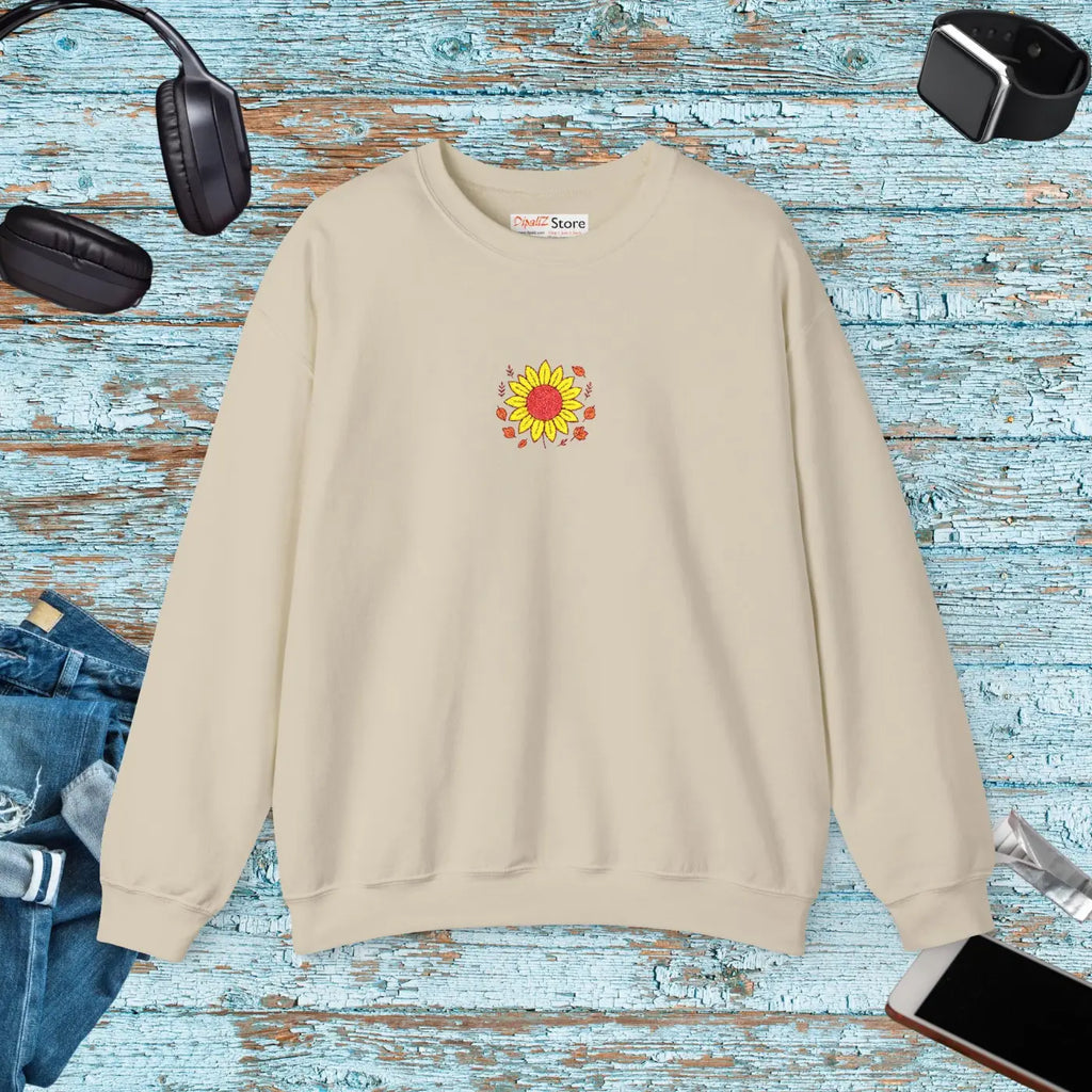 Cozy Fall Sweatshirt - Sunflower Embroidered Unisex - DipaliZ