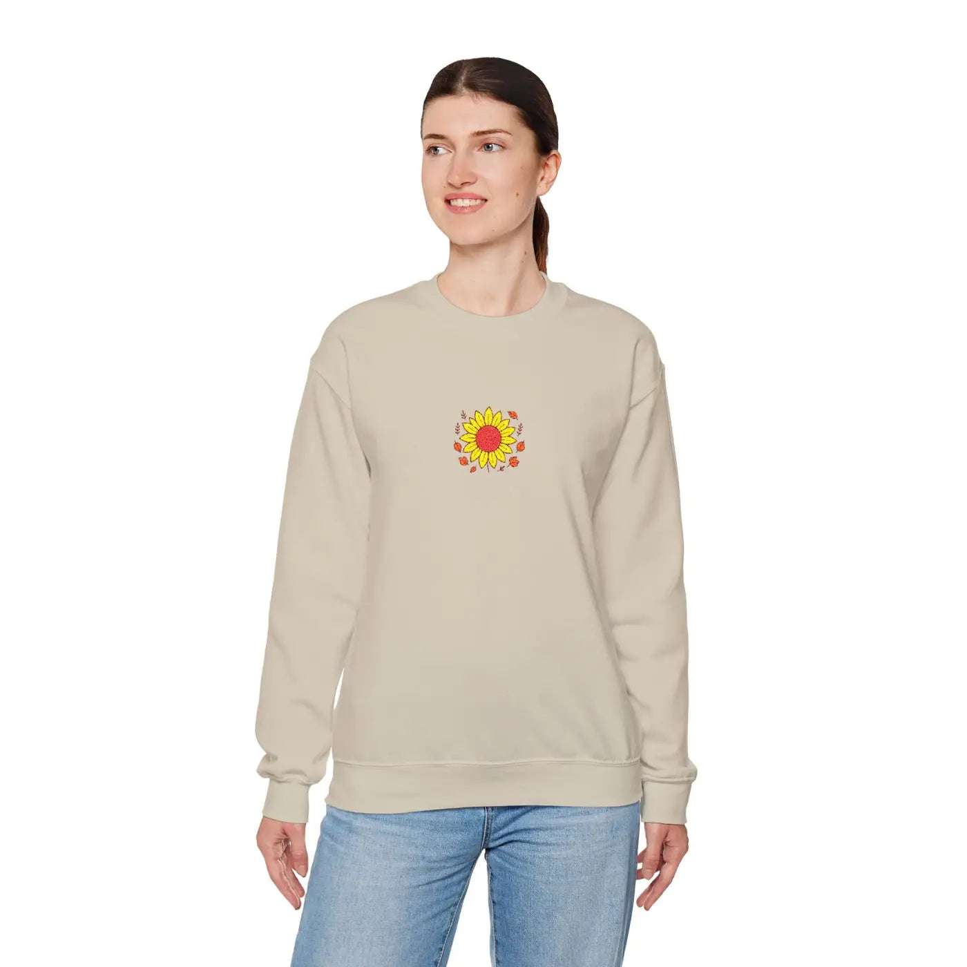 Cozy Fall Sweatshirt - Sunflower Embroidered Unisex - DipaliZ