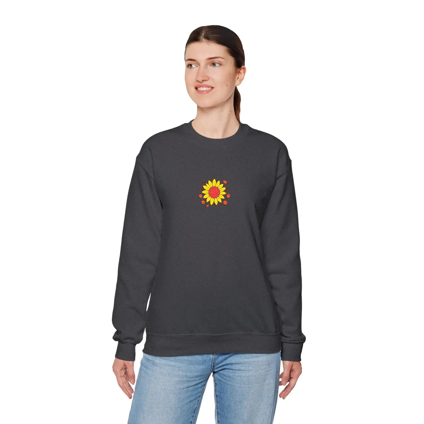 Cozy Fall Sweatshirt - Sunflower Embroidered Unisex - DipaliZ