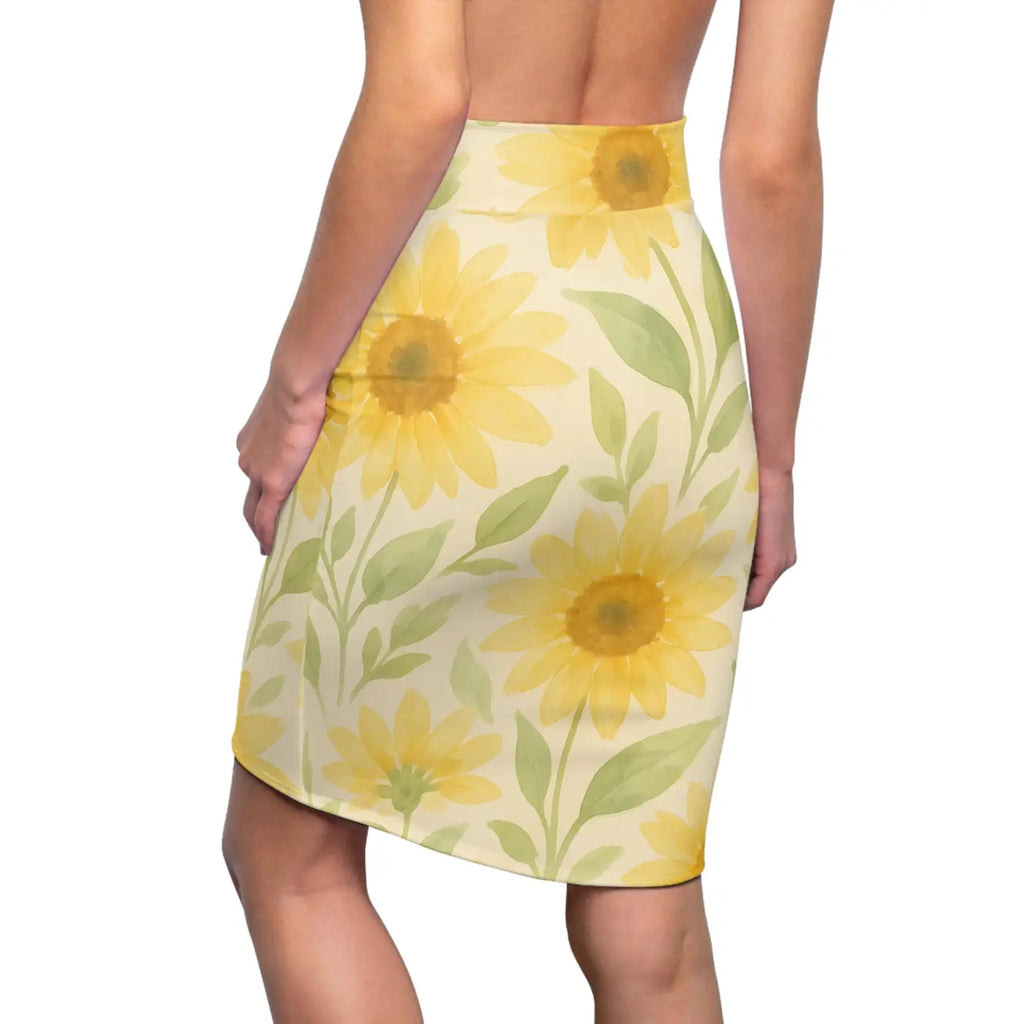 Premium Sunny Floral Women's Pencil Skirt - Curve Flattering - DipaliZ