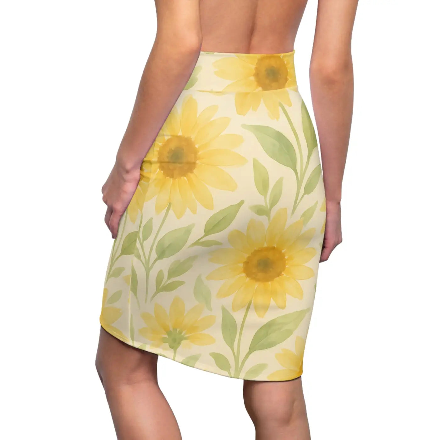 Premium Sunny Floral Women's Pencil Skirt - Curve Flattering - DipaliZ