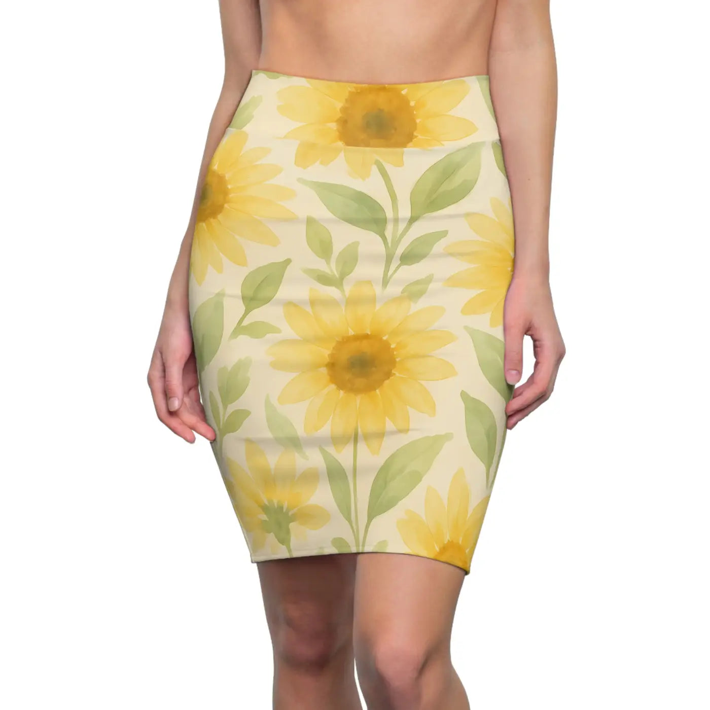 Premium Sunny Floral Women's Pencil Skirt - Curve Flattering - DipaliZ