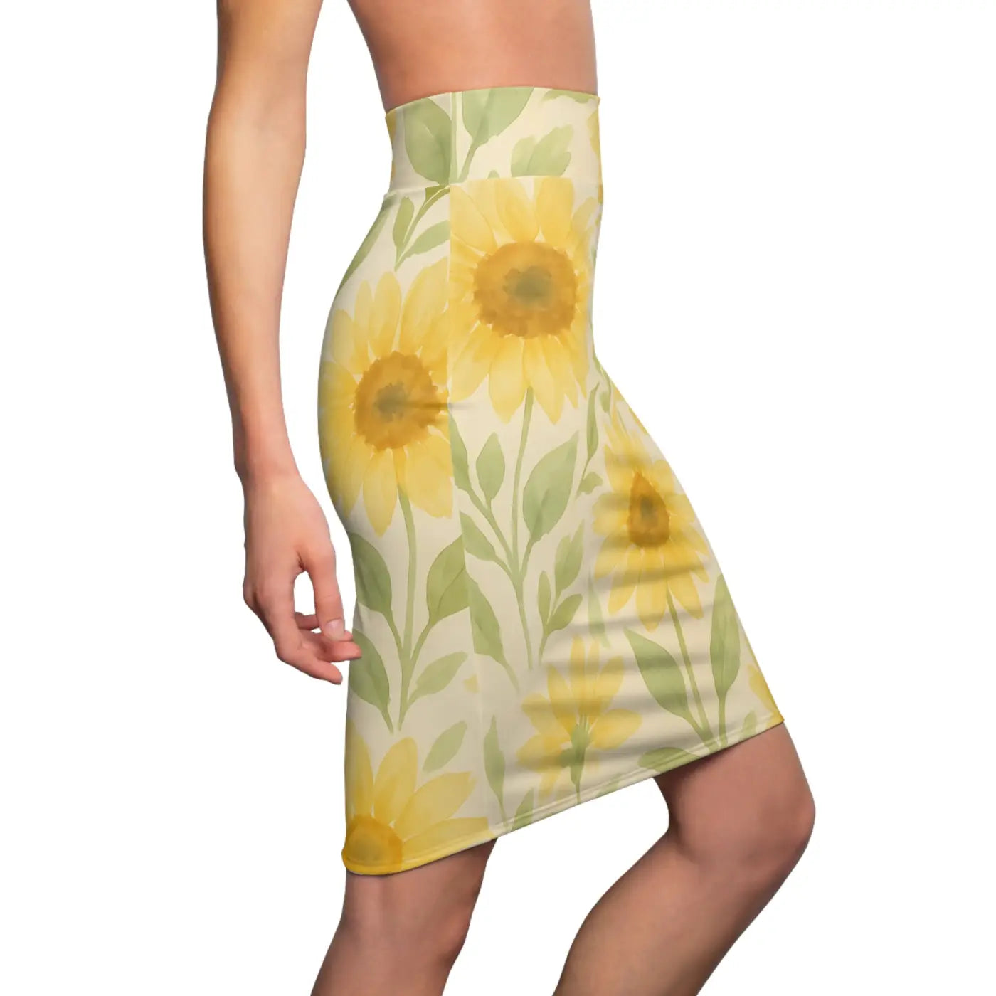 Premium Sunny Floral Women's Pencil Skirt - Curve Flattering - DipaliZ