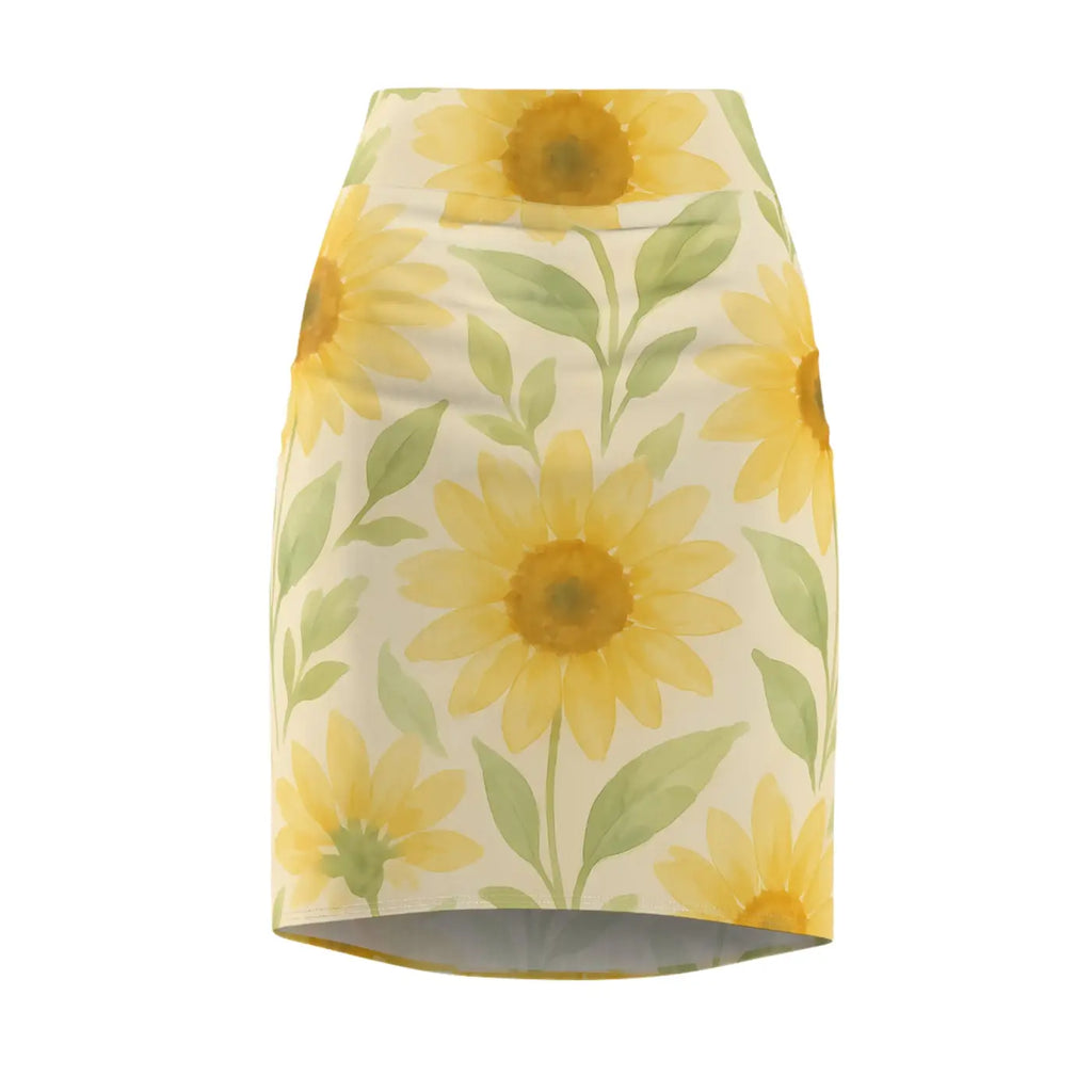 Premium Sunny Floral Women's Pencil Skirt - Curve Flattering - DipaliZ