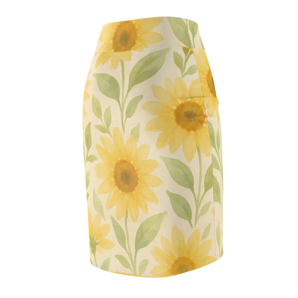 Premium Sunny Floral Women's Pencil Skirt - Curve Flattering - DipaliZ