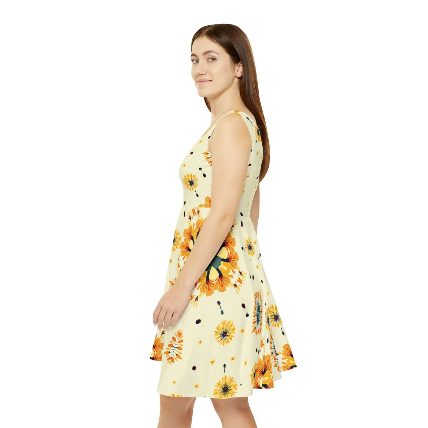 Vibrant Sunny Floral Womens Skater Dress - DipaliZ