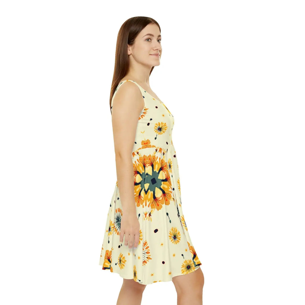 Vibrant Sunny Floral Womens Skater Dress - DipaliZ