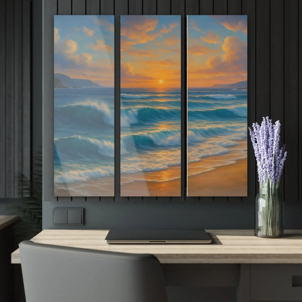 Sunset Beach Acrylic Triptych Wall Art - Coastal Home Decor - DipaliZ