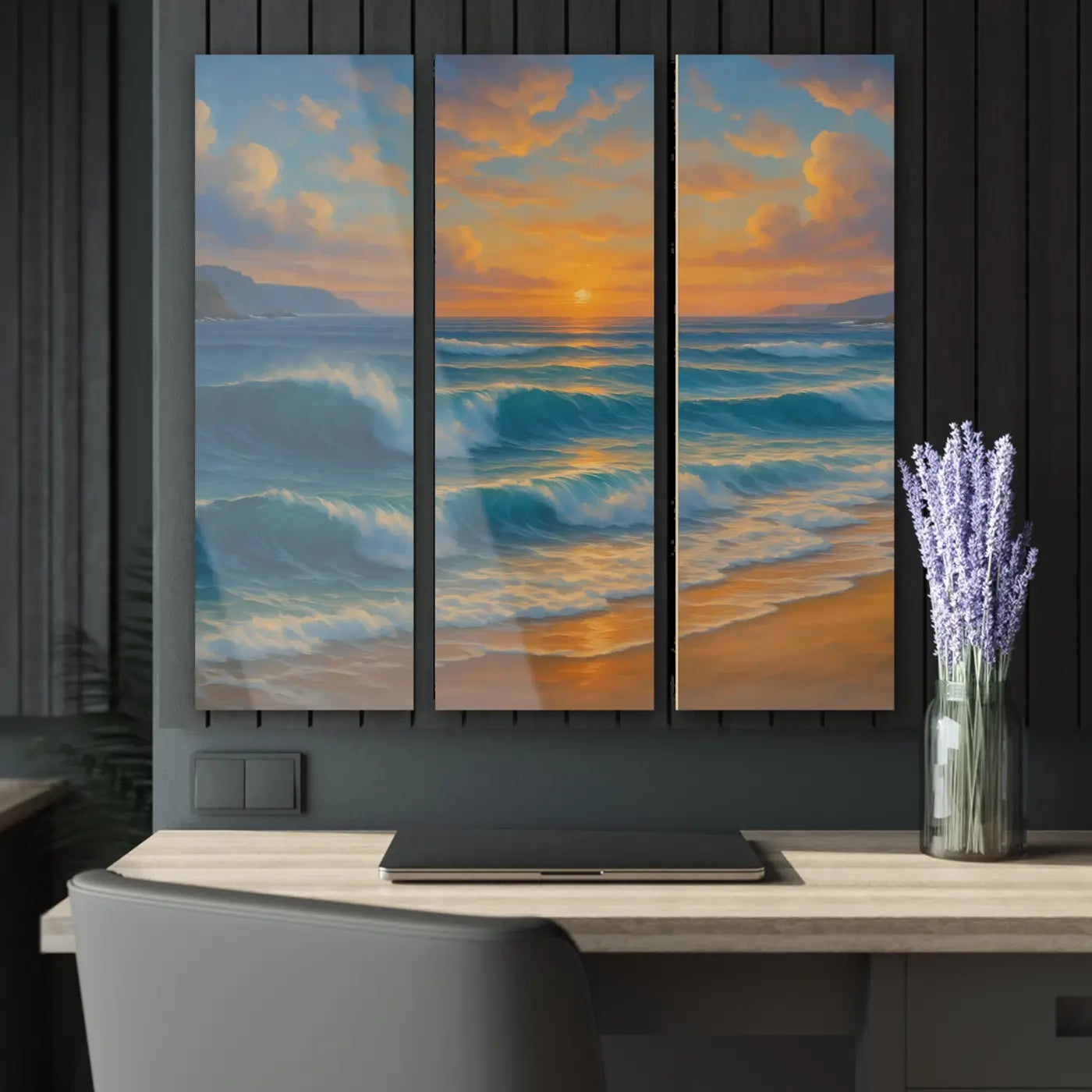 Sunset Beach Acrylic Triptych Wall Art - Coastal Home Decor - DipaliZ