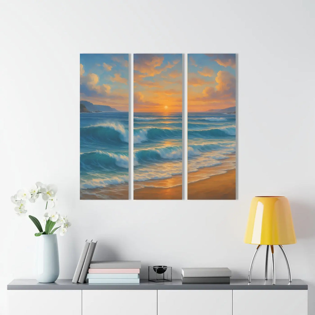 Sunset Beach Acrylic Triptych Wall Art - Coastal Home Decor - DipaliZ