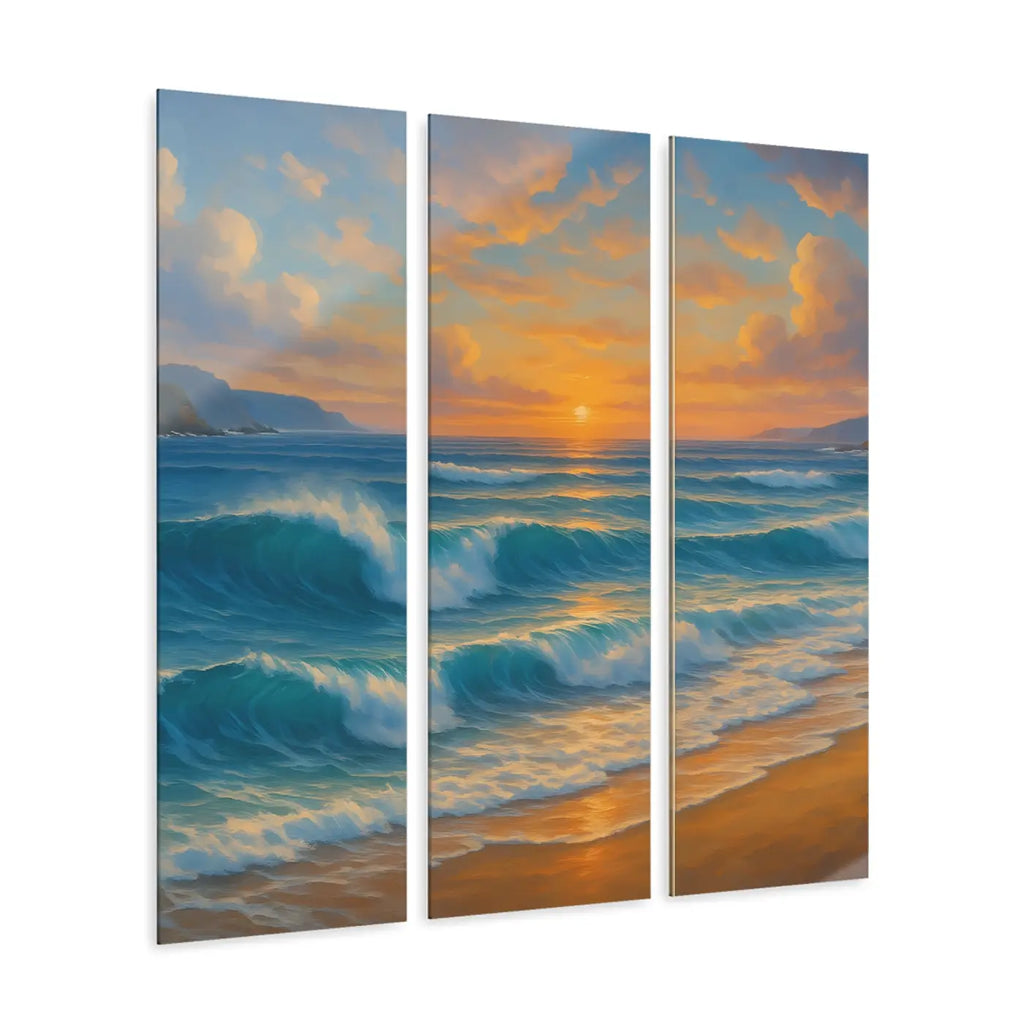 Sunset Beach Acrylic Triptych Wall Art - Coastal Home Decor - DipaliZ