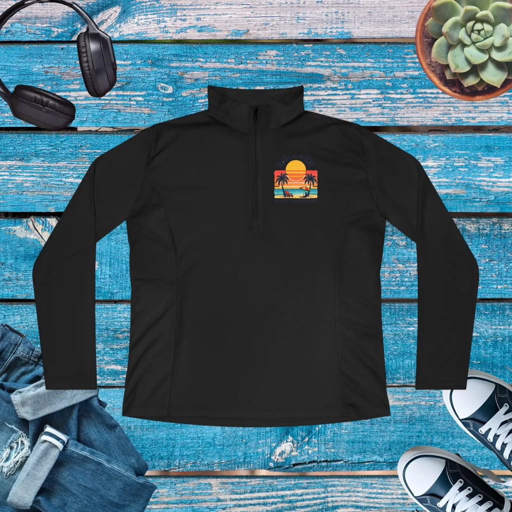 Sunset Palm Ladies Quarter-Zip Pullover - Casual Comfort - DipaliZ