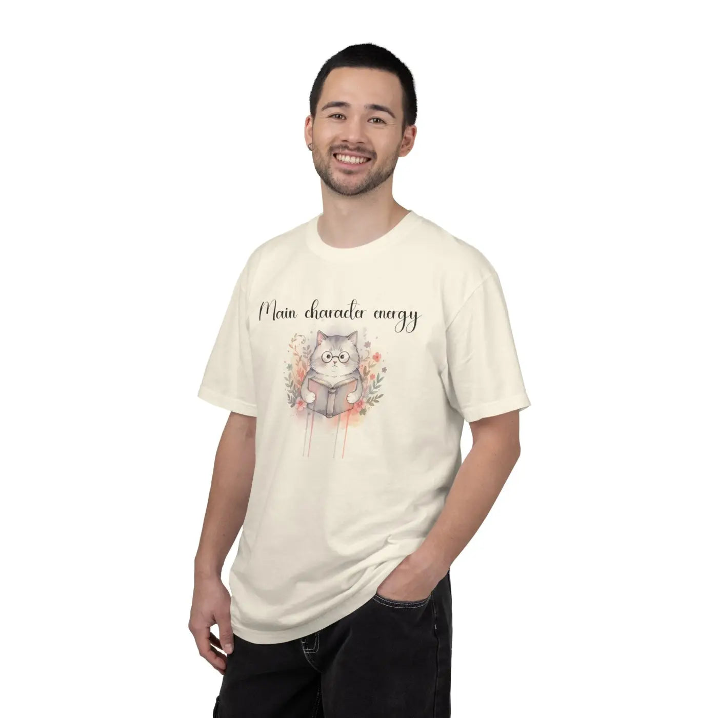 Reading Cat Tee - Main Character Energy Garment-Dyed - DipaliZ