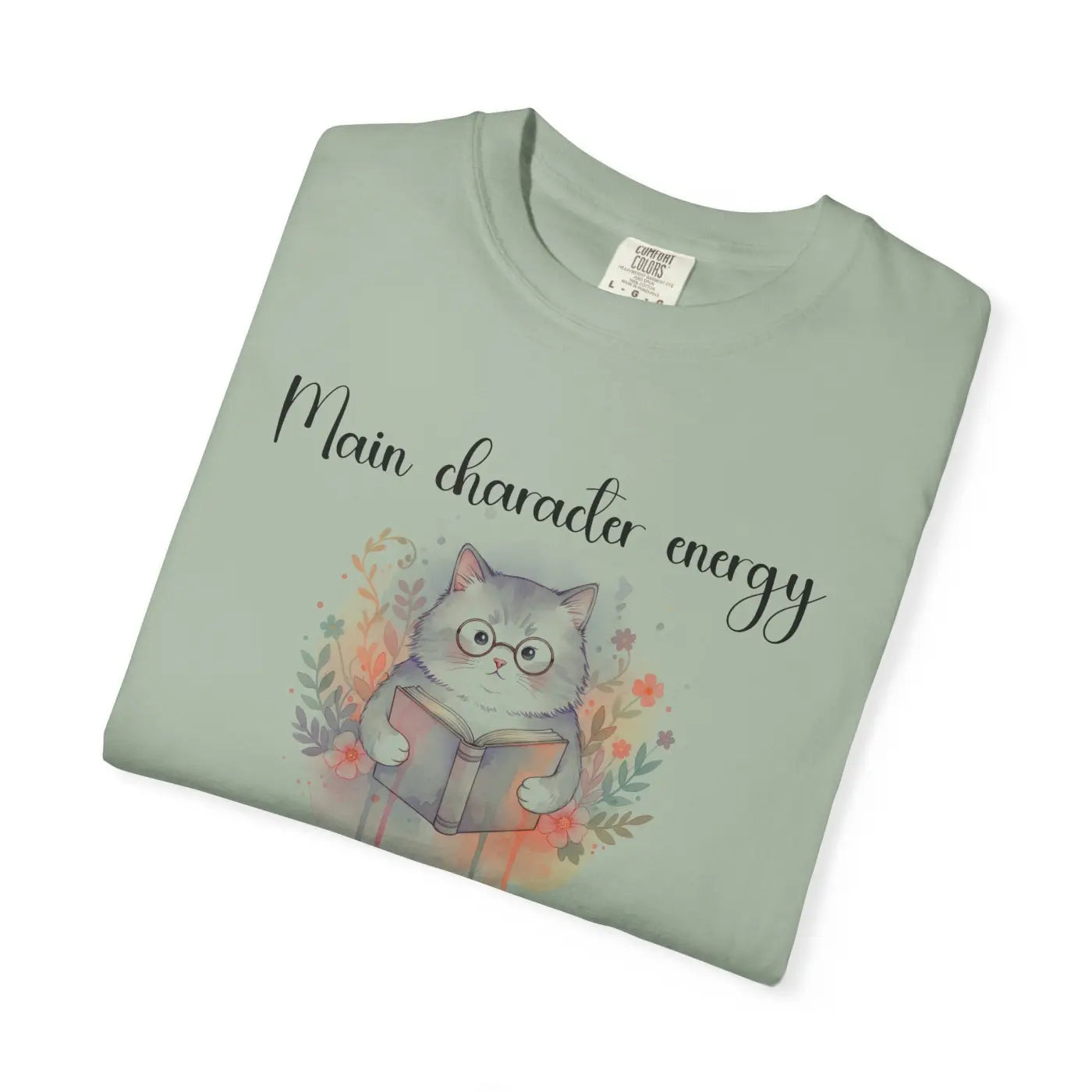 Reading Cat Tee - Main Character Energy Garment-Dyed - DipaliZ