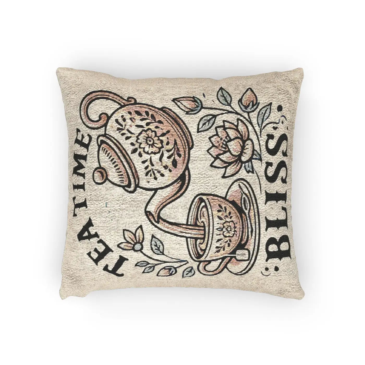 Woven Pillow Cozy Decor - Tea Time Bliss Design - DipaliZ