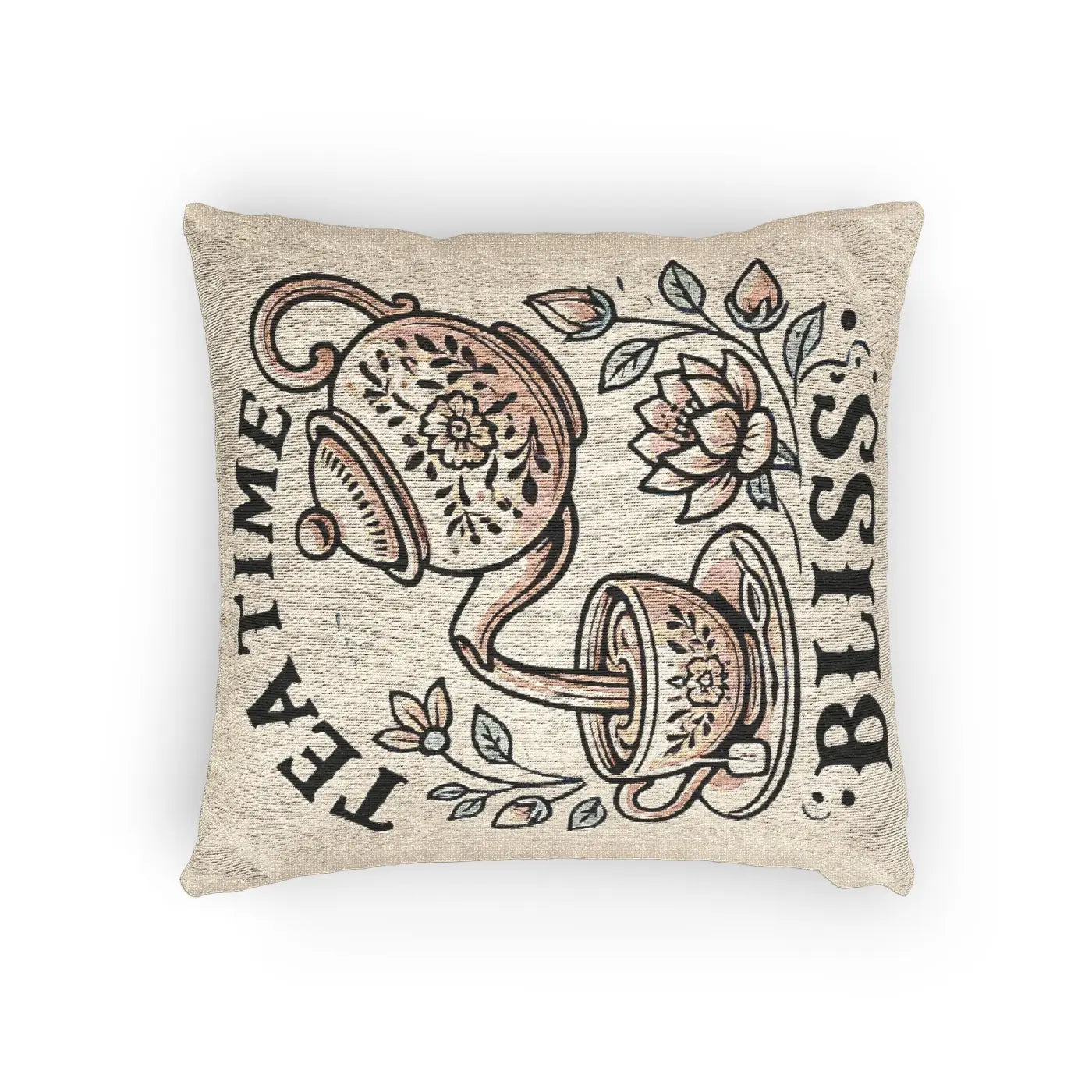 Woven Pillow Cozy Decor - Tea Time Bliss Design - DipaliZ