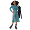 Teal Printed Long Sleeve Midi Dress - Statement Style - DipaliZ