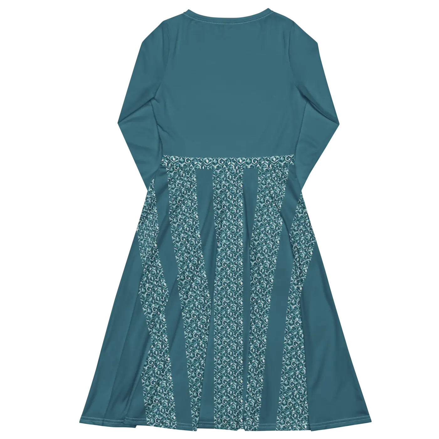 Teal Printed Long Sleeve Midi Dress - Statement Style - DipaliZ