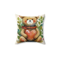 Teddy Bear Spun Polyester Square Pillow - Heart Design - DipaliZ