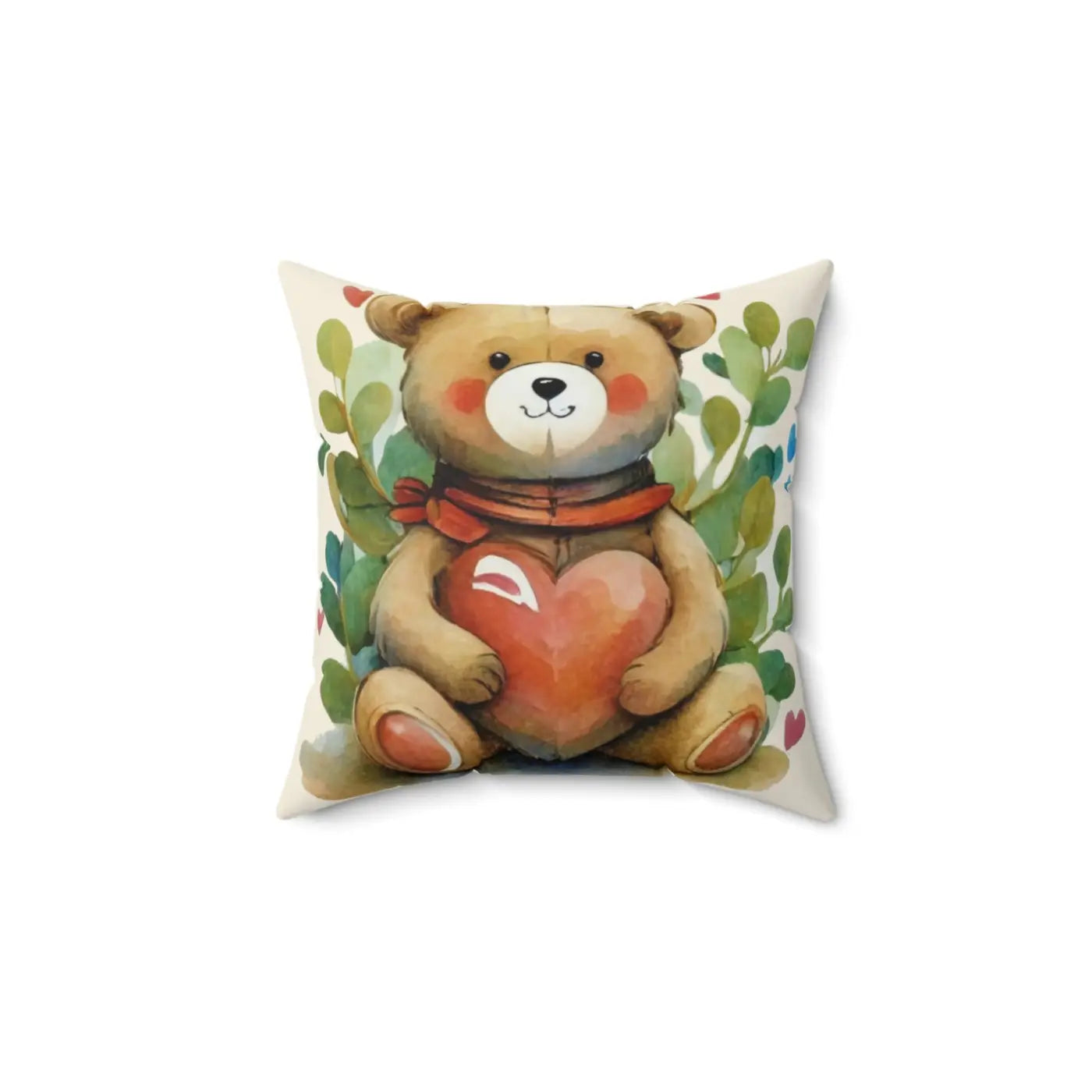 Teddy Bear Spun Polyester Square Pillow - Heart Design - DipaliZ