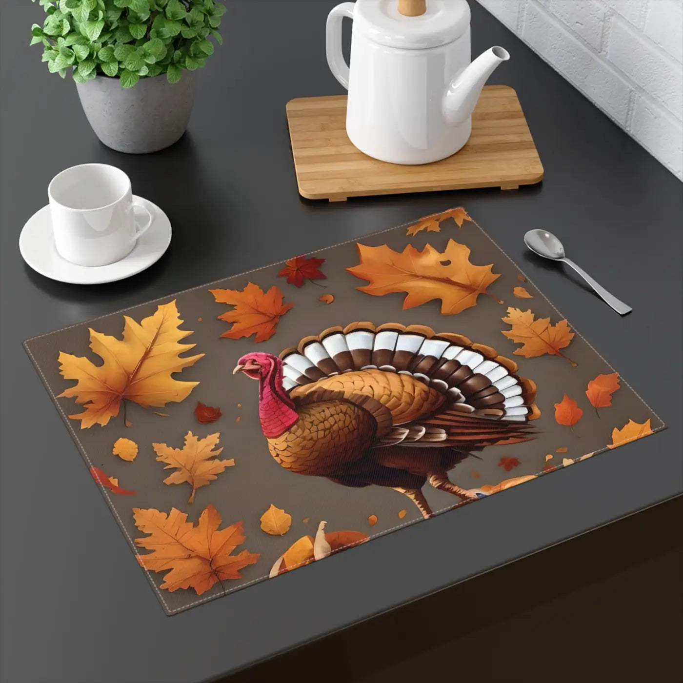 Thanksgiving Turkey Cotton Placemat - Autumn Leaves Design - DipaliZ