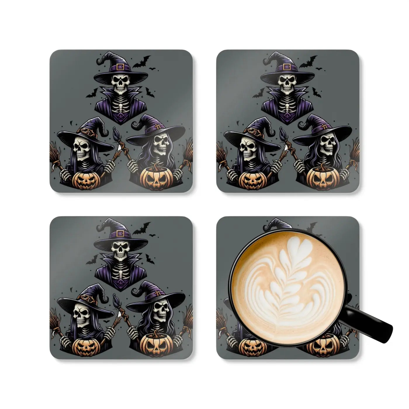 Corkwood Coaster Set - Three Spooky Witches High-Gloss MDF - DipaliZ