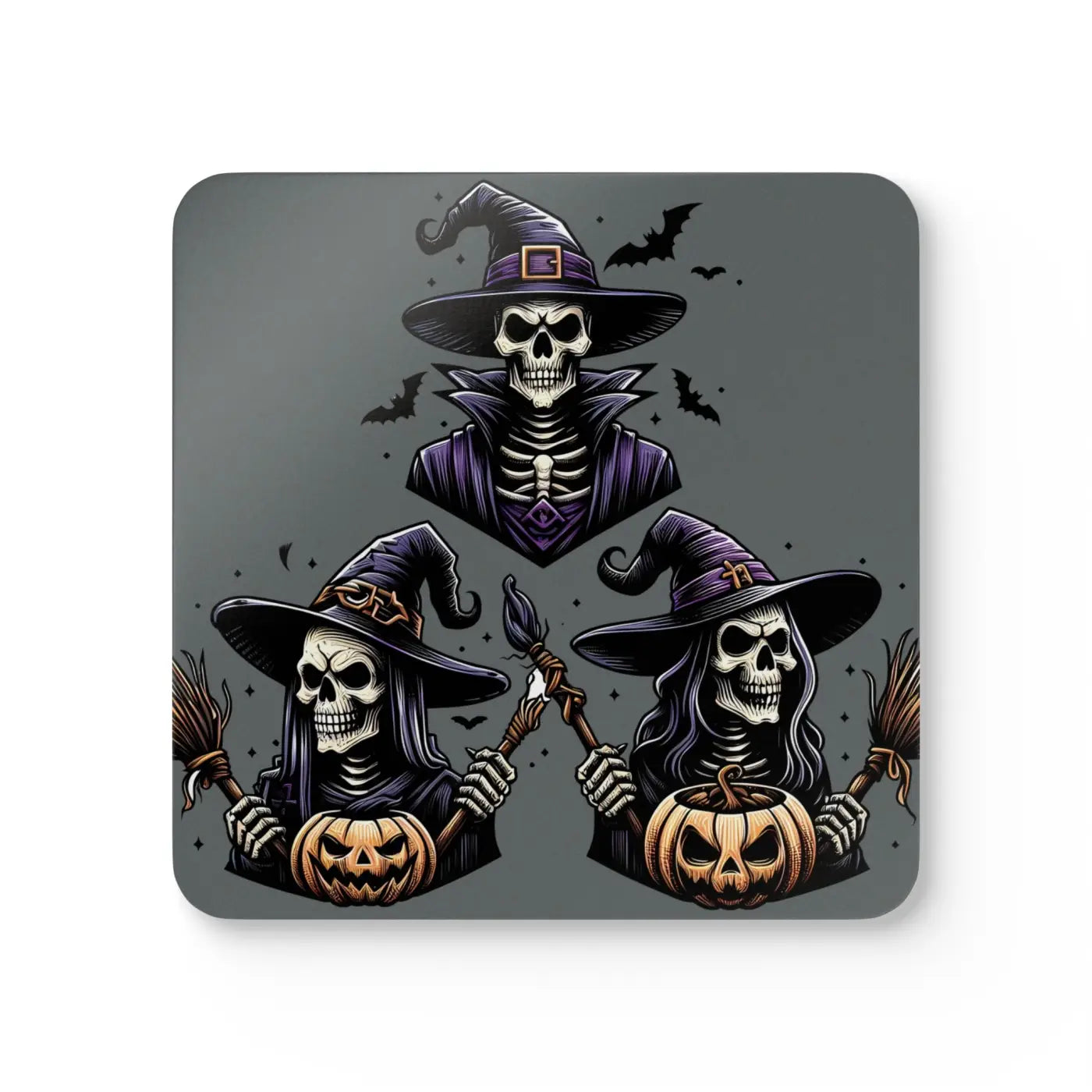 Corkwood Coaster Set - Three Spooky Witches High-Gloss MDF - DipaliZ