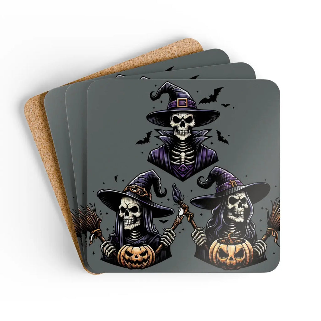 Corkwood Coaster Set - Three Spooky Witches High-Gloss MDF - DipaliZ