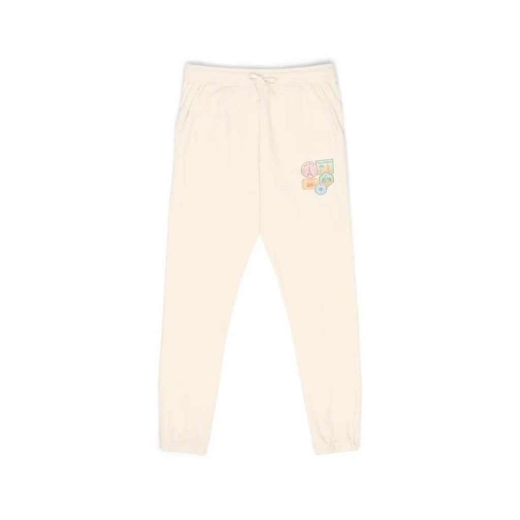 Unisex Fleece Sweatpants - Travel Stamps Graphic Comfort - DipaliZ