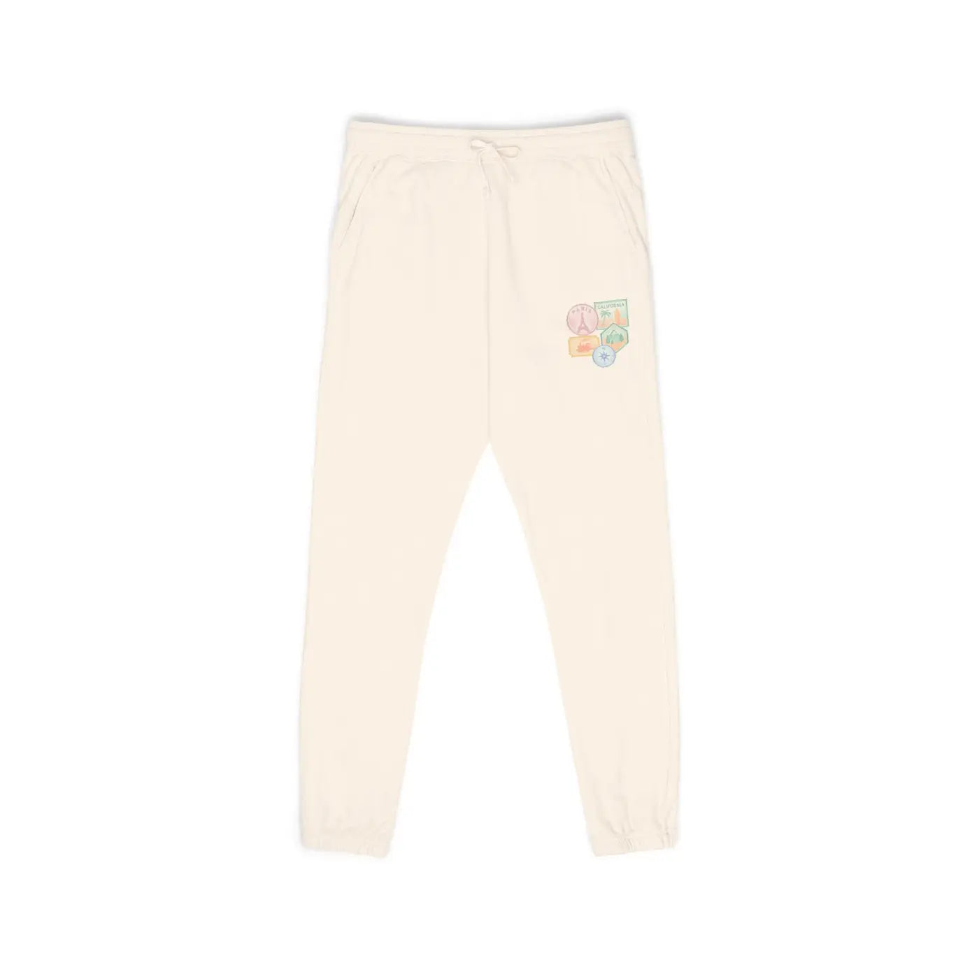 Unisex Fleece Sweatpants - Travel Stamps Graphic Comfort - DipaliZ