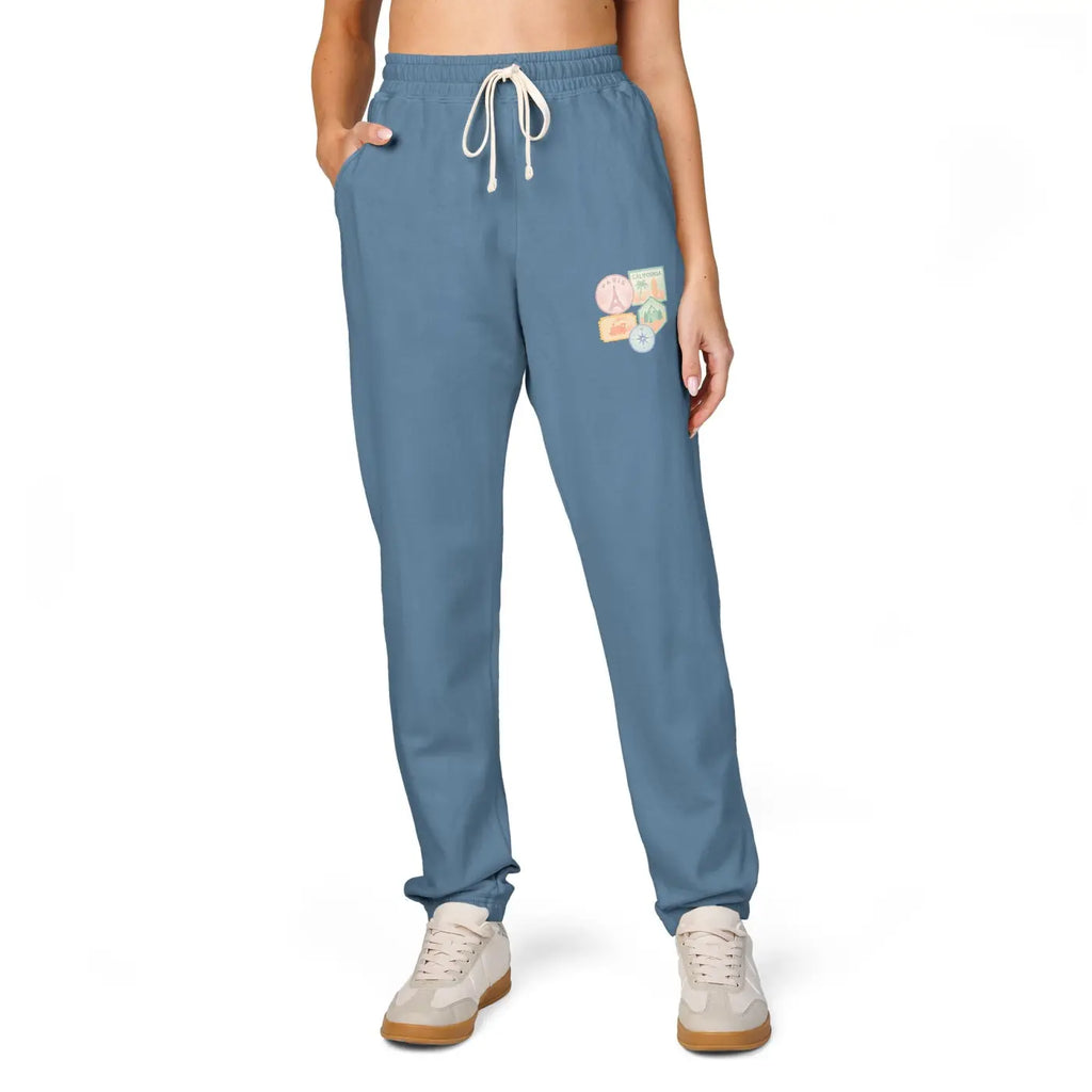 Unisex Fleece Sweatpants - Travel Stamps Graphic Comfort - DipaliZ