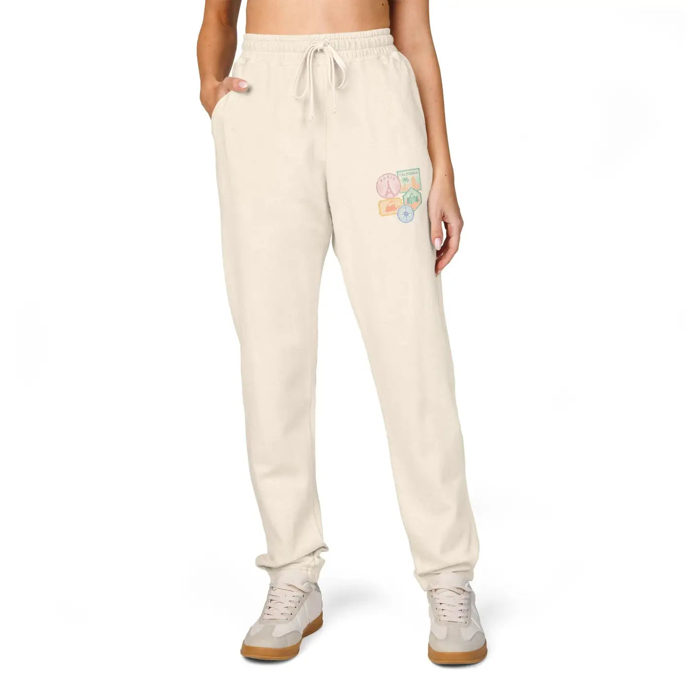 Unisex Fleece Sweatpants - Travel Stamps Graphic Comfort - DipaliZ