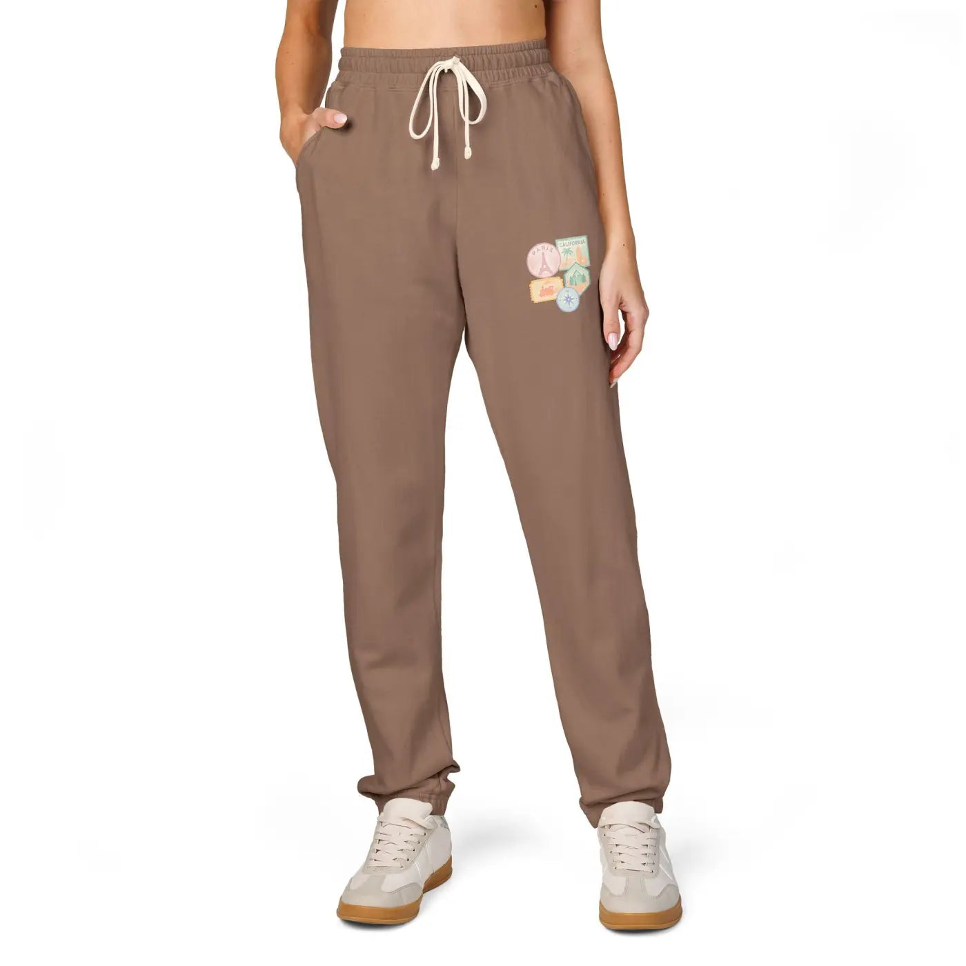 Unisex Fleece Sweatpants - Travel Stamps Graphic Comfort - DipaliZ