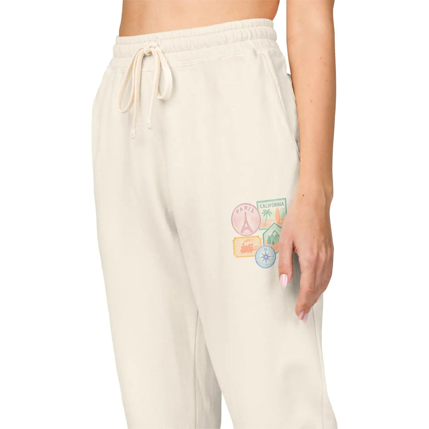Unisex Fleece Sweatpants - Travel Stamps Graphic Comfort - DipaliZ