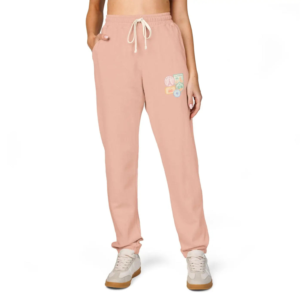 Unisex Fleece Sweatpants - Travel Stamps Graphic Comfort - DipaliZ