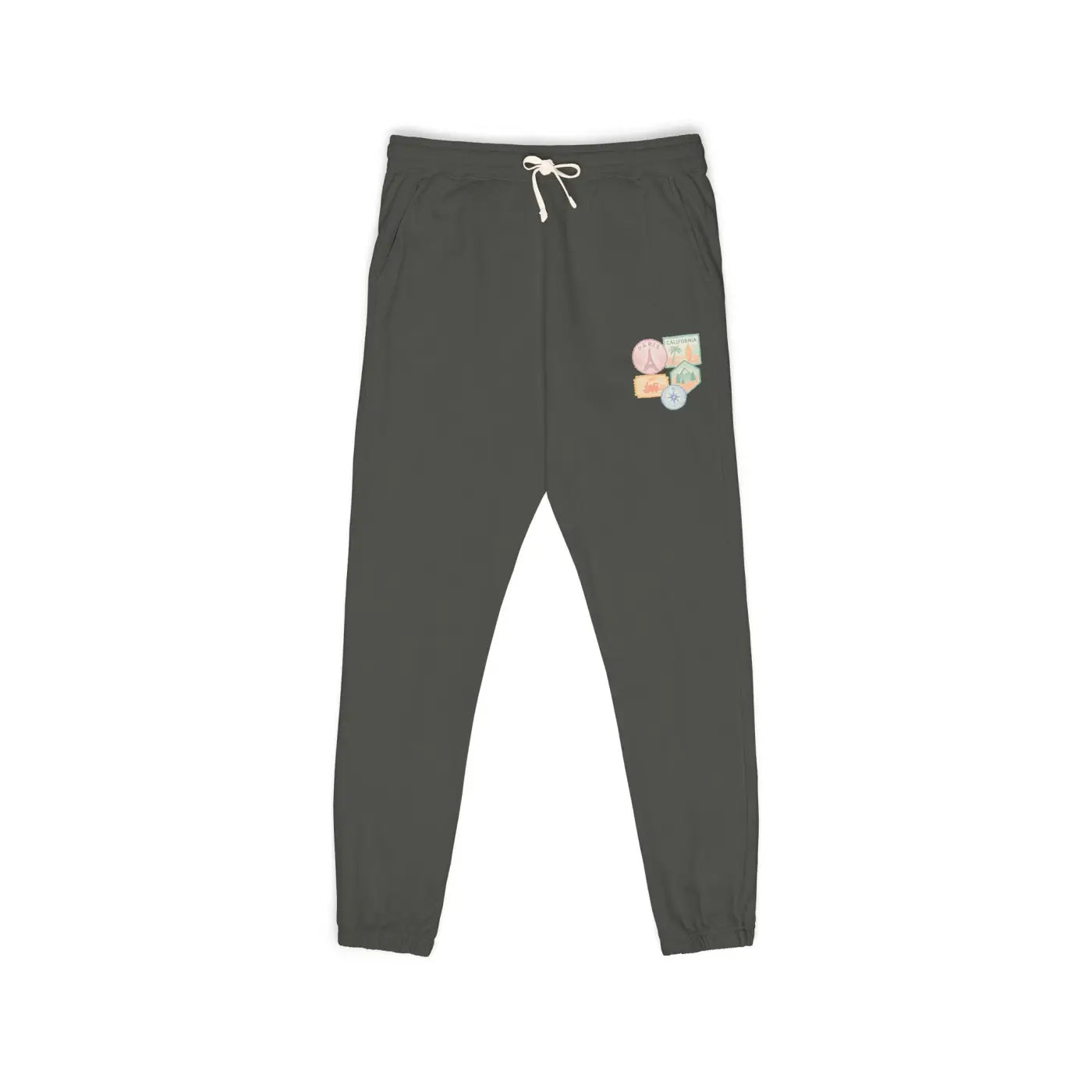 Unisex Fleece Sweatpants - Travel Stamps Graphic Comfort - DipaliZ