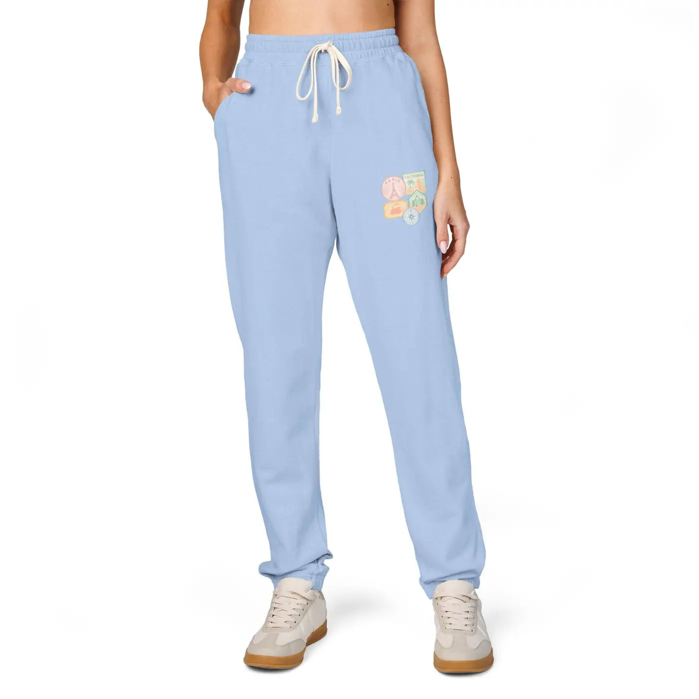Unisex Fleece Sweatpants - Travel Stamps Graphic Comfort - DipaliZ