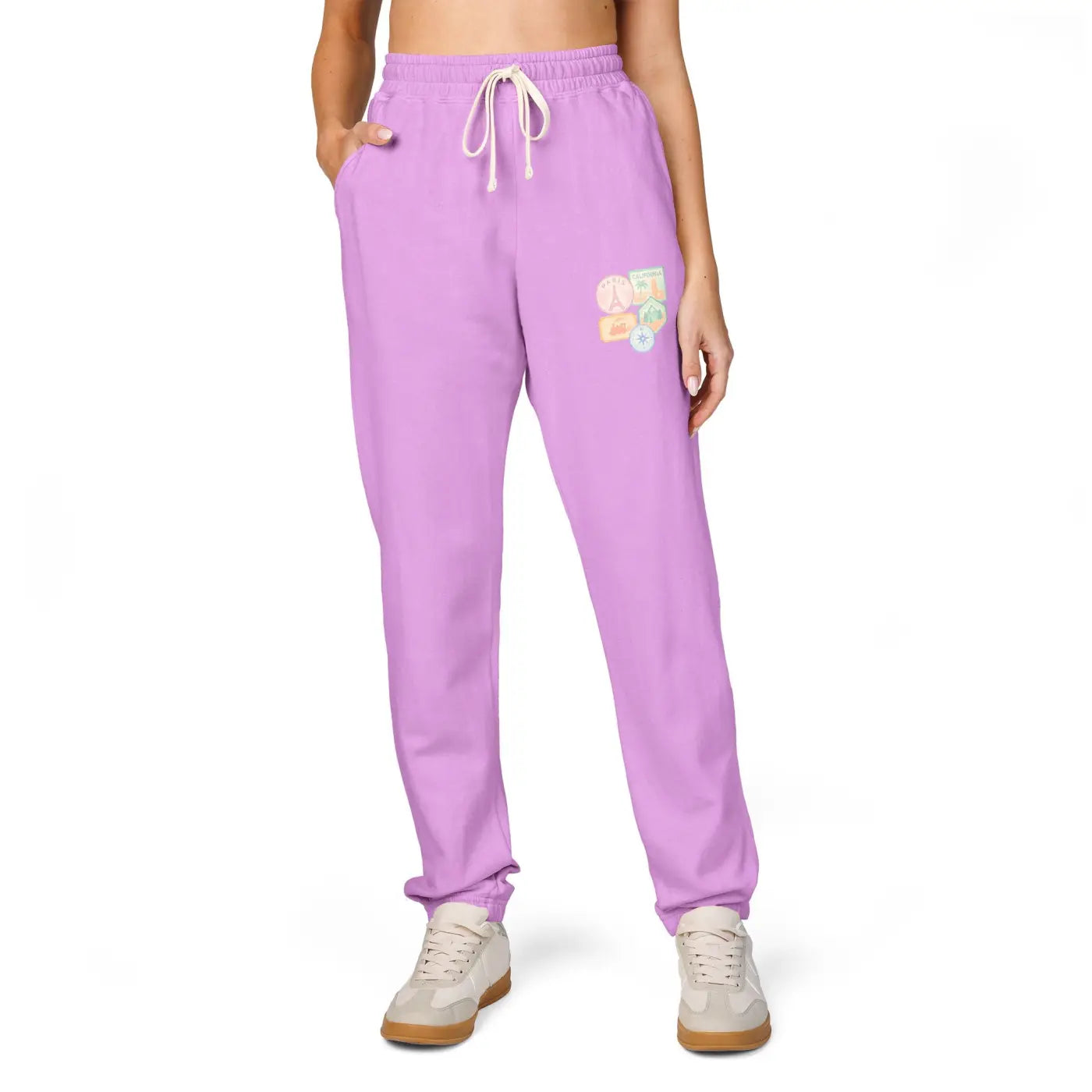 Unisex Fleece Sweatpants - Travel Stamps Graphic Comfort - DipaliZ