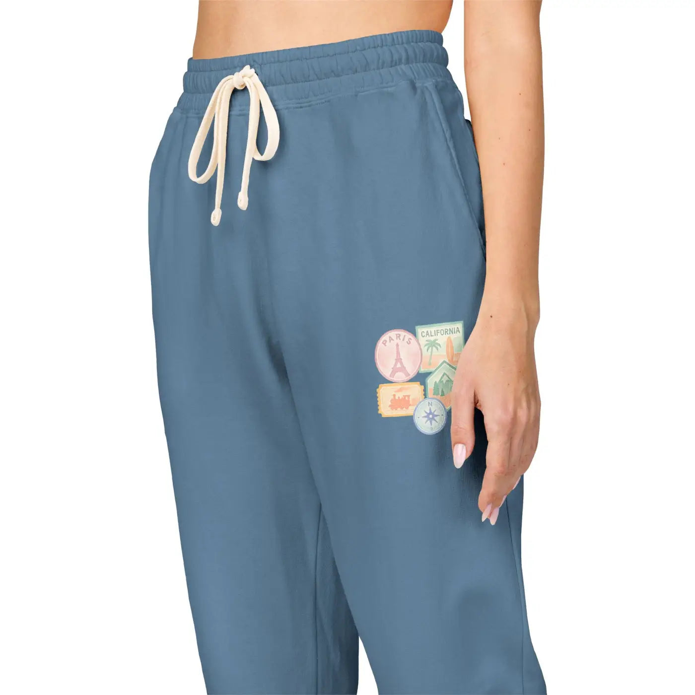Unisex Fleece Sweatpants - Travel Stamps Graphic Comfort - DipaliZ