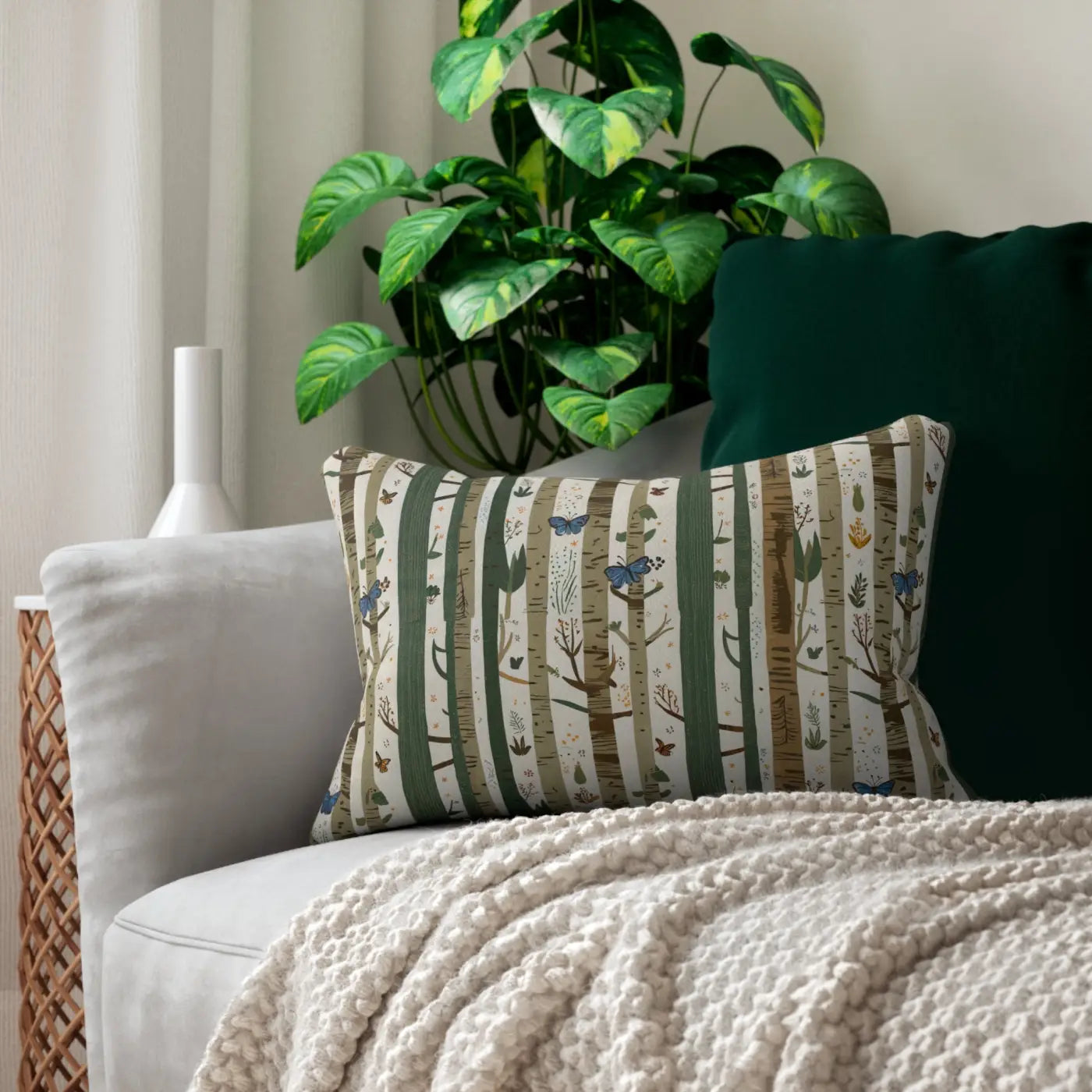 Nature's Comfy Touch Trees and Butterflies Lumbar Pillow - DipaliZ