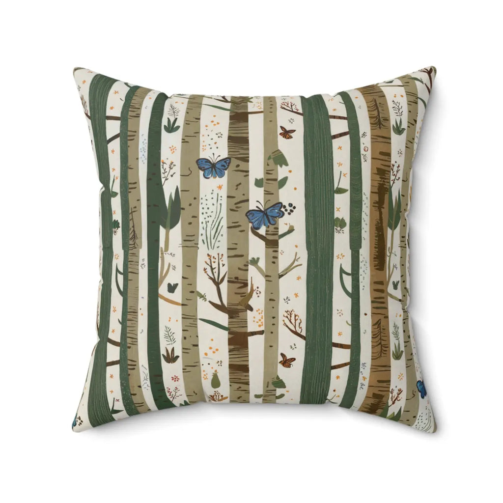 Cozy Tree Trunks Square Pillow - Polyester Forest Decor - DipaliZ