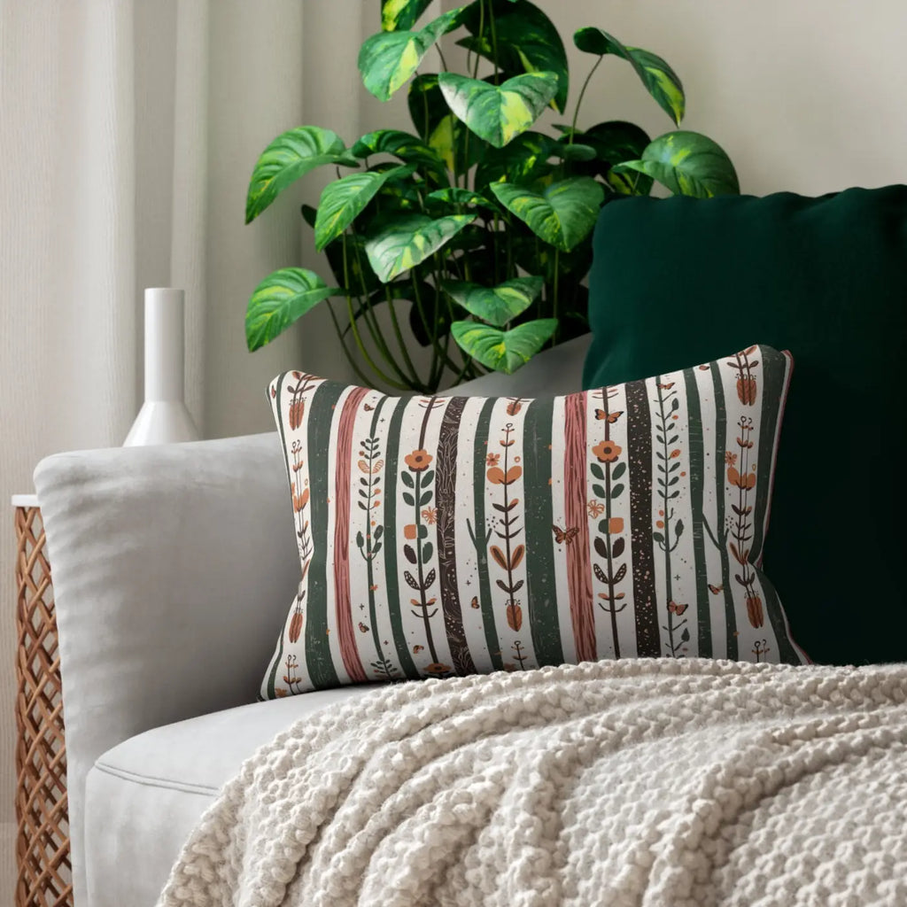 Nature Lumbar Pillow - Plants and Flowers Design - DipaliZ