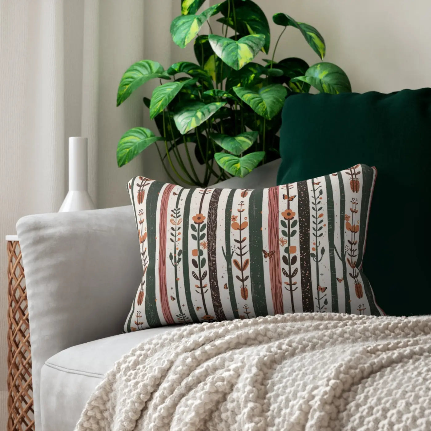 Nature Lumbar Pillow - Plants and Flowers Design - DipaliZ
